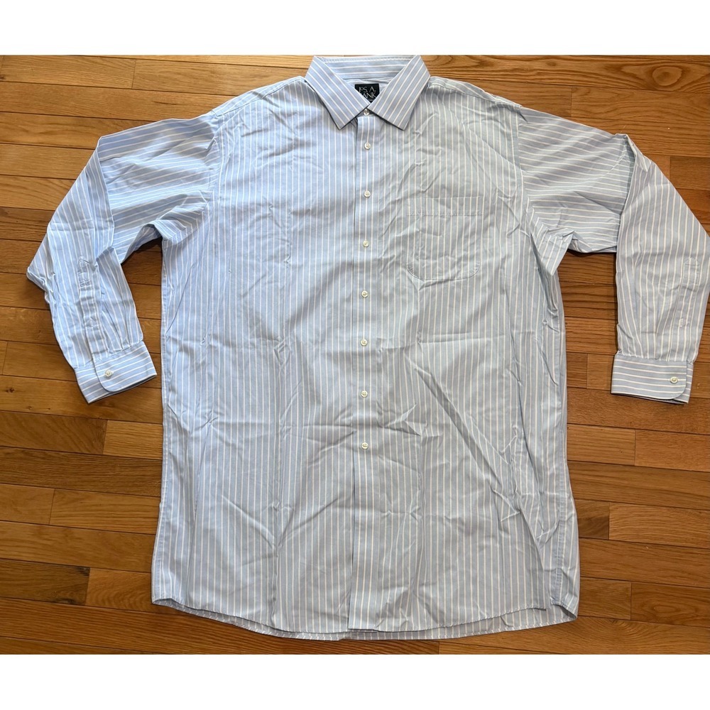 Jos A Bank Travelers Collection Mens Blue White Striped Dress Shirt 18-36 Cotton